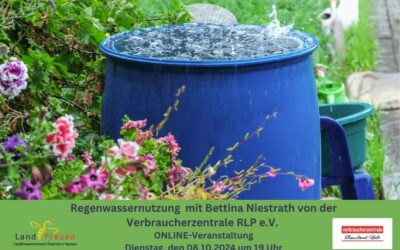 Onlineveranstaltung Regenwassernutzung am 8. Oktober 2024 mit der Verbraucherzentrale RLP